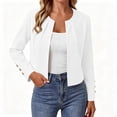 thumbnail image 4 of Puyaiuu Women Open Front Long Sleeve Gold Button Slim Fit Cropped Blazer Jacket White L Gift, 4 of 6