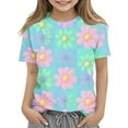 thumbnail image 2 of Zpanxa T-Shirts d'Été pour Filles Imprimé Manches Courtes T-Shirt Col Rond Tee avec Polyester Spandex 7 Ans, 2 of 7
