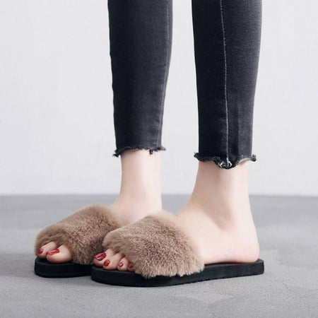 

Autumn Winter Fur Solid Color Slippers Home Anti-Slip Warm Cotton Trailer Shoes