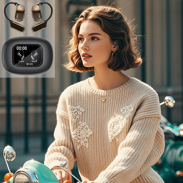 Auriculares inalámbricos con Bluetooth y cancelación de ruido, con pantalla y cancelación de ruido, sin auriculares internos.