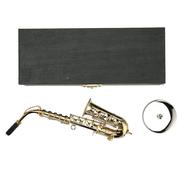 Alto Saxophone Ornament, Decoration Brass Miniature Saxophone Gold Plating With Storage Box Stand For Philharmonic For Christmas