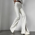 thumbnail image 3 of Pantalones de cuero de PU con costuras blancas, ajustados y sexys con aberturas, de estilo europeo y americano, para mujer, para otoño e invierno, 3 of 5