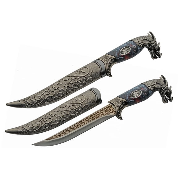 SZCO Fantasy Knife | Fixed-Blade Dragon Handle 6.5in. Steel Blade