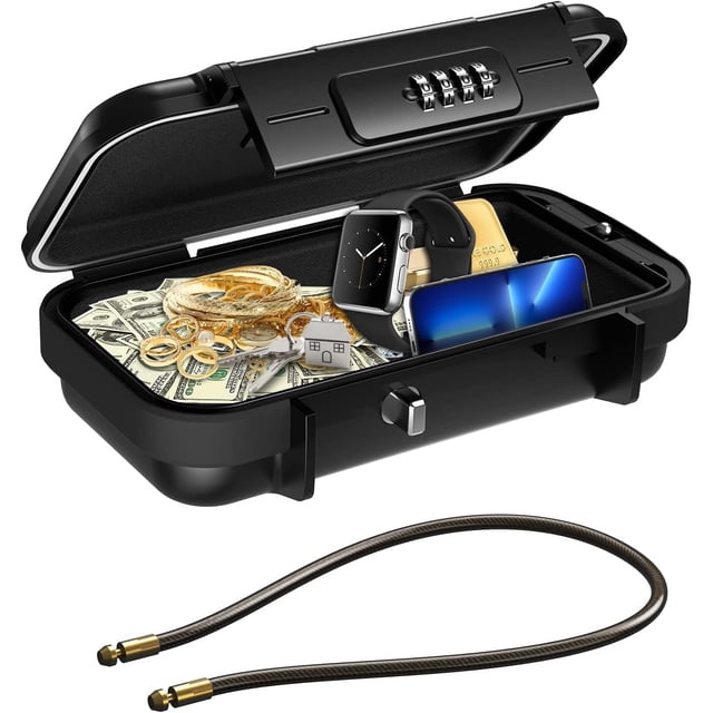Travel Portable Lock Box Digit Combination Lockbox Cash Box Mini Security Case with Removable Chain Portable Beach Box for Travel Beach Office Hotel Cars Dorms