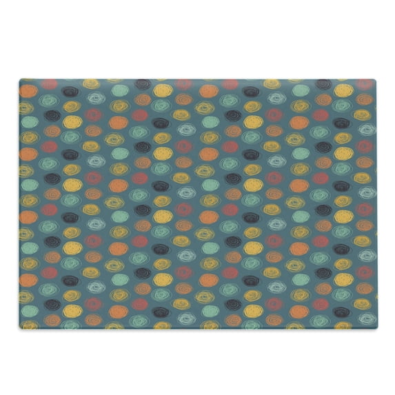 Modern Cutting Board, Geometrical Sketchy Abstract Image with Colorful Circles on Jade Green Backdrop, Decorative Tempered Glass Cutting and Serving Board, Large Size, Multicolor, by Ambesonne