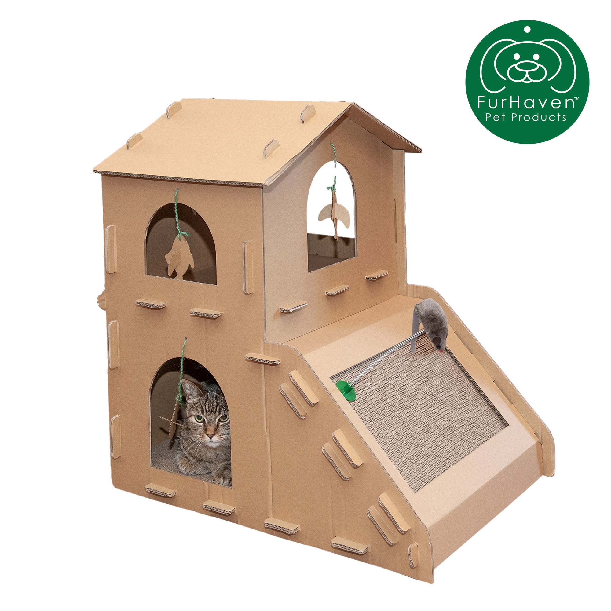 FurHaven Pet Products Corrugated Scratcher Cat House with Catnip