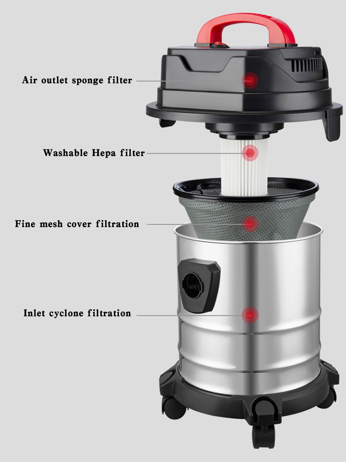 Areyourshop 18 L, Corded, Wet/Dry Vacuum Cleaner, Silver with Accessories Included