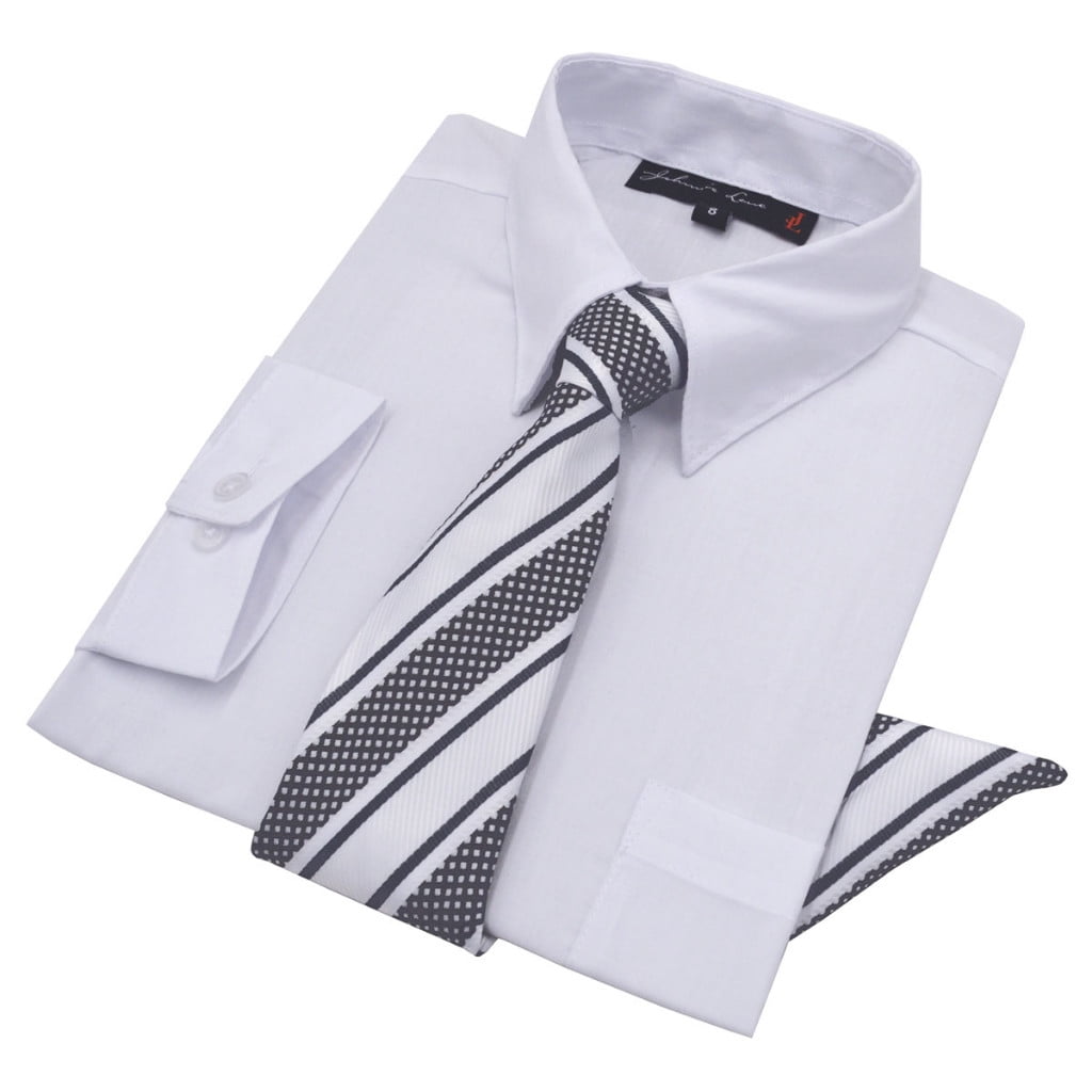 JL26 Johnnie Lene Boys Long Sleeve Dress Shirt with Tie and Pocket Square 