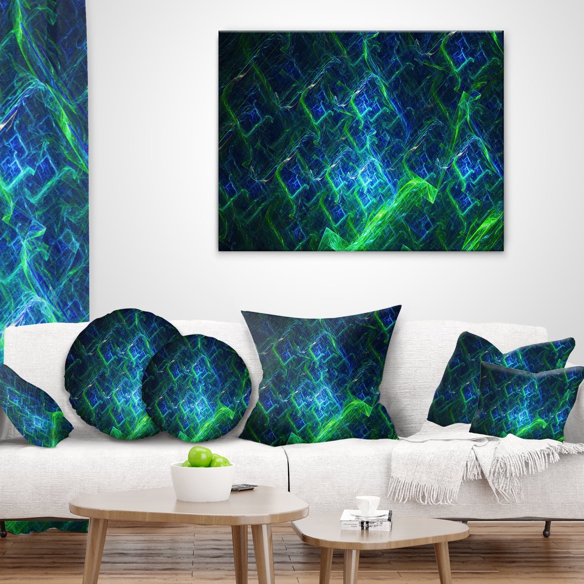 Designart Green Blue Electric Lightning - Abstract Throw Pillow - 18x18