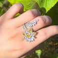 thumbnail image 2 of Classic Silver Plated Yellow CZ Bride Geometric Drop Leaf Open Cuff Wedding Ring, 2 of 8