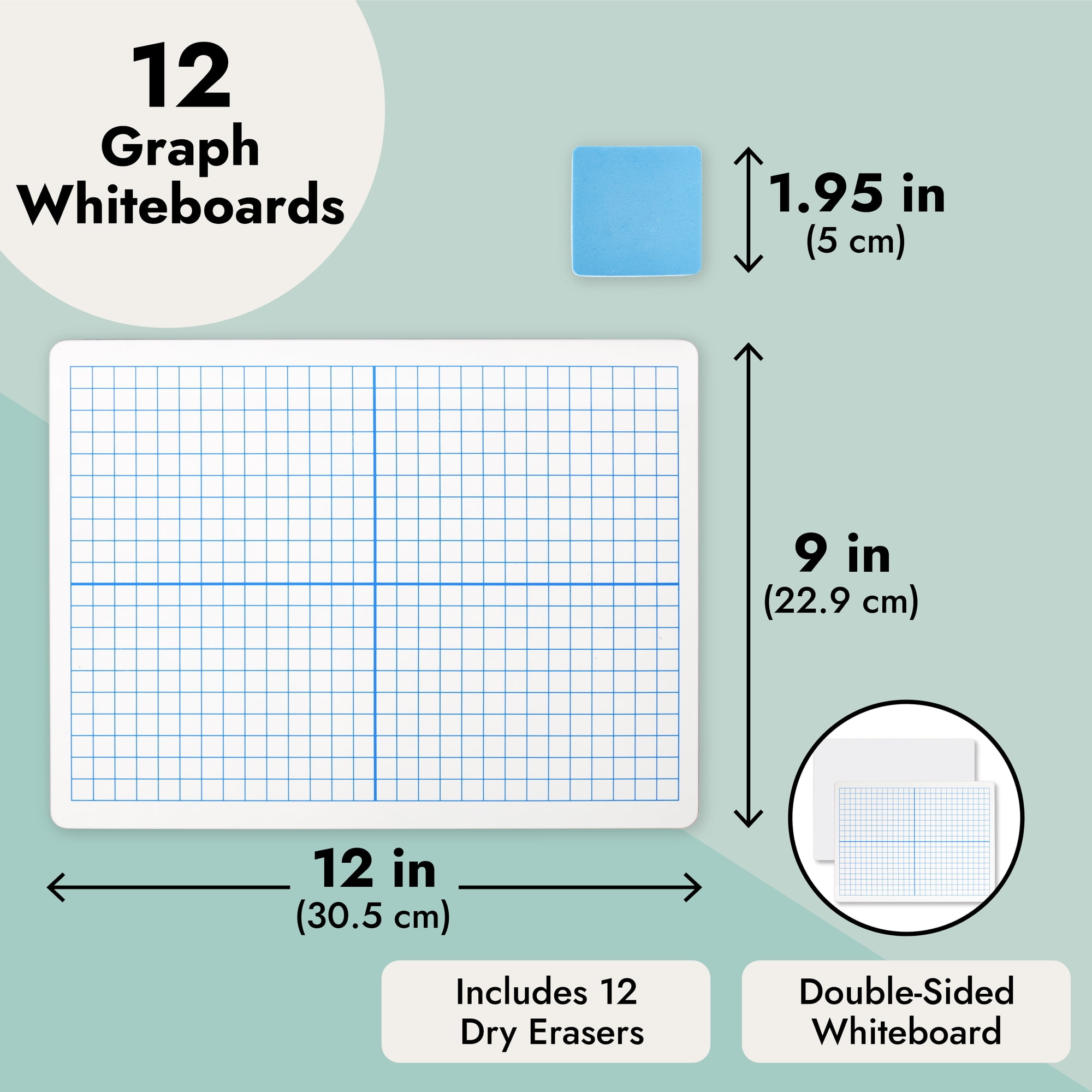 12 Packs Dry Erase XY Axis Graph Lap Board with Erasers, Double Sided, White, 11.8 x 8.9 Inches