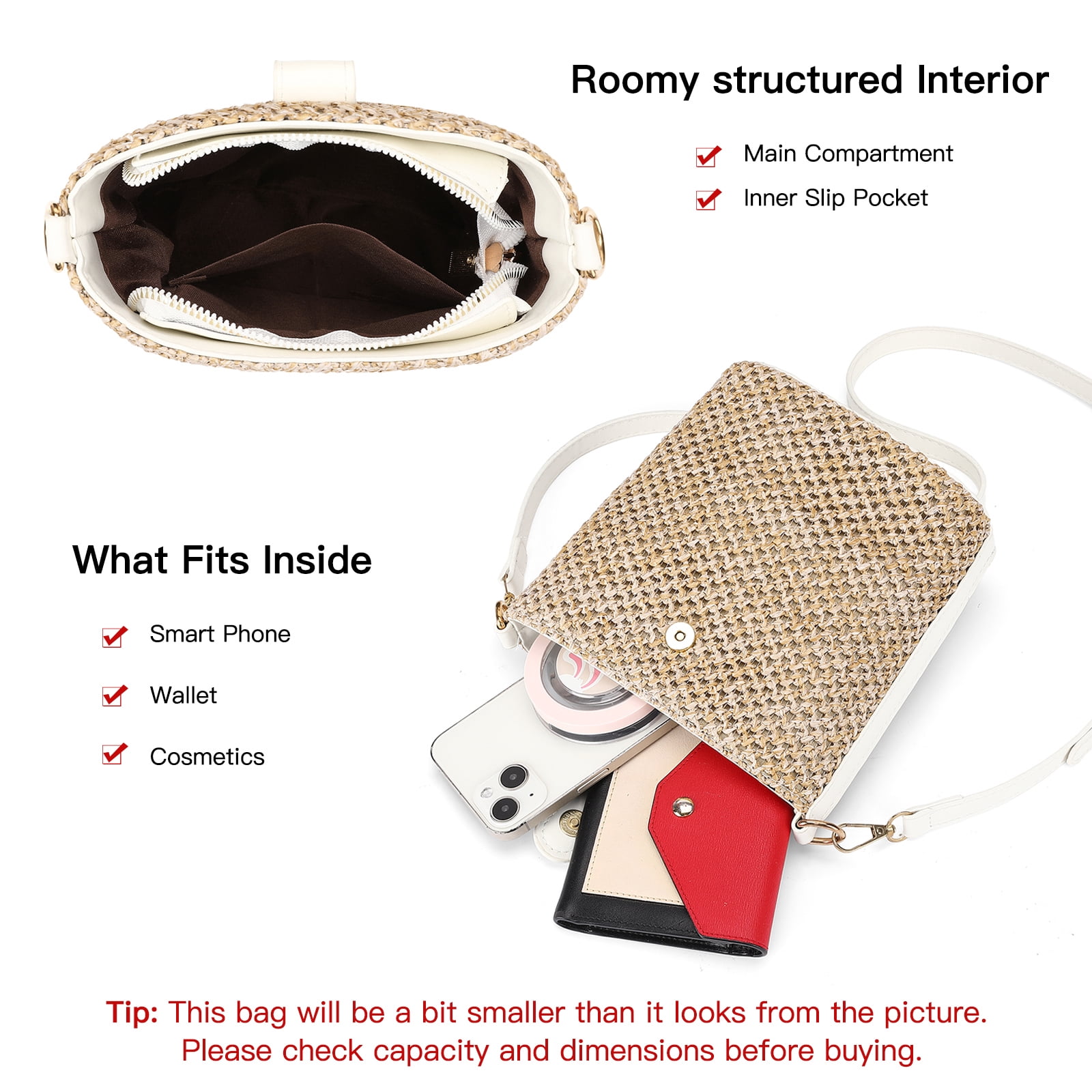 LOUEBICA Small Straw Crossbody Bag for Women Woven Summer Shoulder Phone Purse Beach Handbag for Vacation