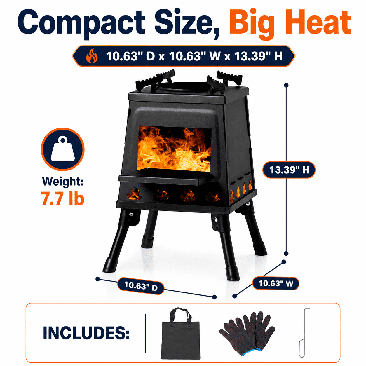 Alvantor Portable Wood Stove with Alloy Steel Body and Foldable Legs