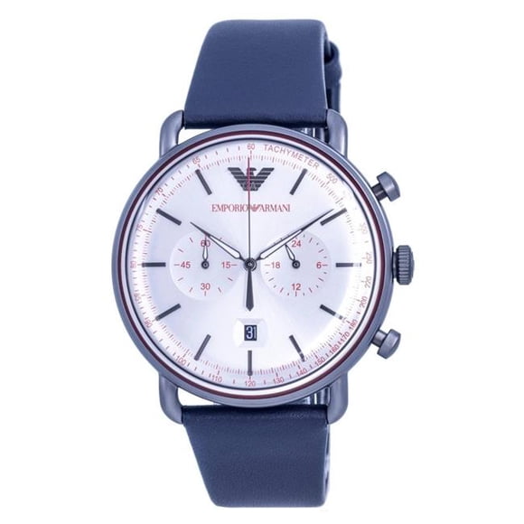 Emporio Plus Armani AR11384 Aviator Chronograph Silver Dial Quartz Mens Watch, Black