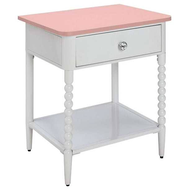 Furniture of America Table de Chevet Enfant Janey 1 Tiroir en Rose et Blanc