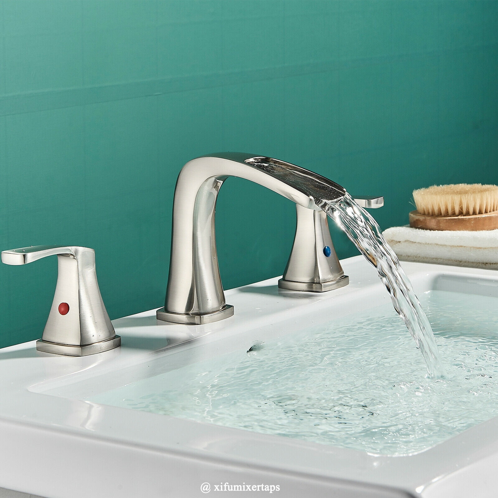 Zovajonia 8 Widespread Waterfall Bathroom Sink Faucet 3 hole Vanity Mixer Brushed Nickel