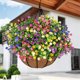 thumbnail image 4 of Cesta colgante de flores artificiales – Eucalipto simulado, camelia, palmera para decoración de interiores y exteriores, cesta de plantas artificiales sin mantenimiento para el hogar, jardín, 4 of 6