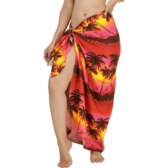 HAPPY BAY Women's Pareo Beach Casual Swimsuit Bikini Sarong One Size Red, Palm Tree