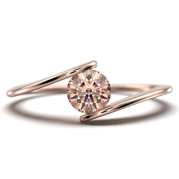 Gorgeous Solitaire 1 Carat Round Cut Morganite Unique Engagement Ring, Classic Wedding Ring in 925 Sterling Silver With 18k Rose Gold Plating Band, Gift For Her, Anniversary Ring