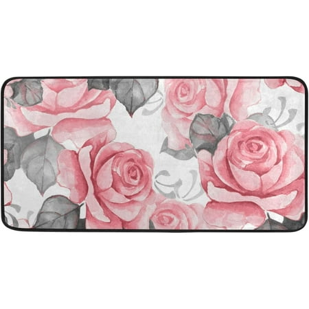 

BESTKITTY Kitchen Mat Watercolor Roses Kitchen Rug Mat Anti-Fatigue Comfort Floor Mat Non Slip Oil Stain Resistant Easy to Clean Kitchen Rug Bath Rug Carpet for Indoor Outdoor Doormat