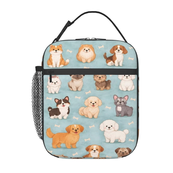 Cute Puppy Cartoon Dog Lunch Bag Portable Thermal Lunch Box for Men and Women