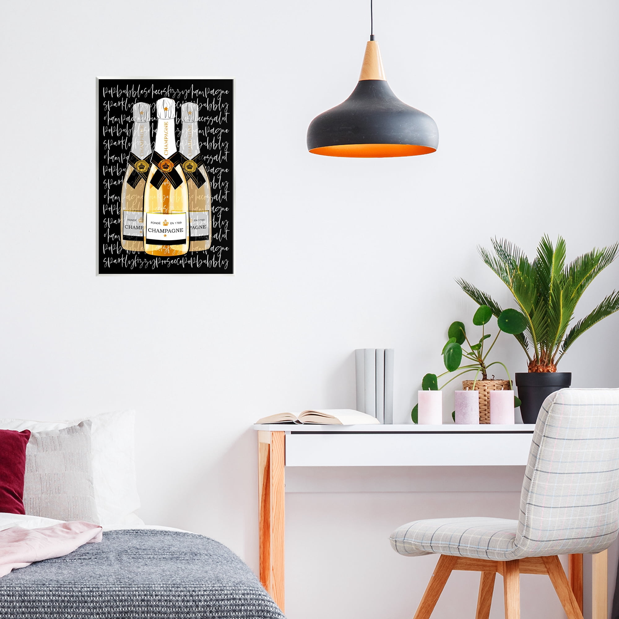 Stupell Industries Triple Champagne Bottle Love Wall Plaque Art, design by Martina Pavlova