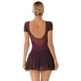 thumbnail image 2 of TSSOE Women's Mesh Splice Ballet Dance Leotards Short Sleeve Figure Ice Skating Skirted Bodysuit Dark Purple XL, 2 of 6