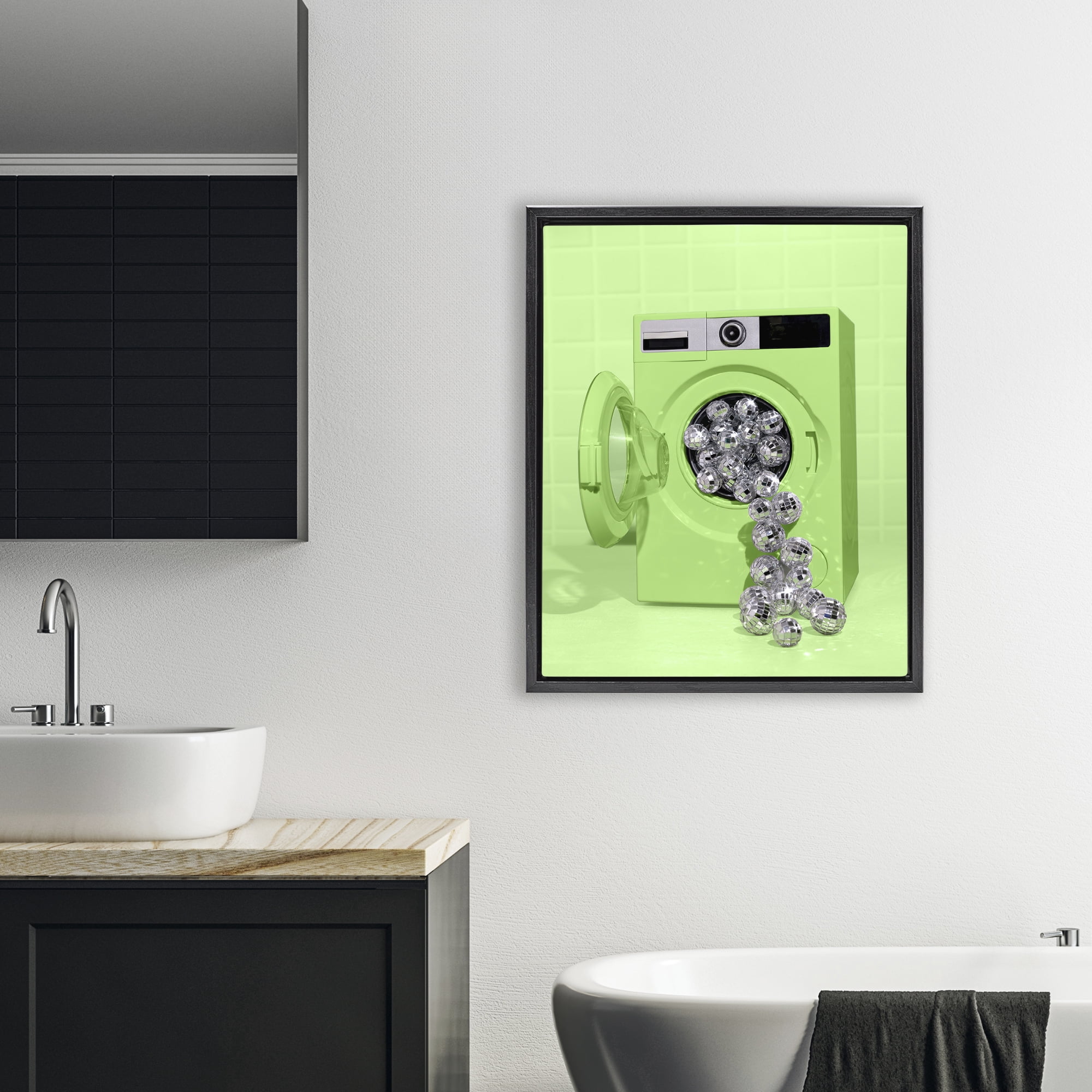 Stupell Industries Disco Laundry Machine over Lime Black Framed Floater Canvas Wall Art, design by LISH Creative