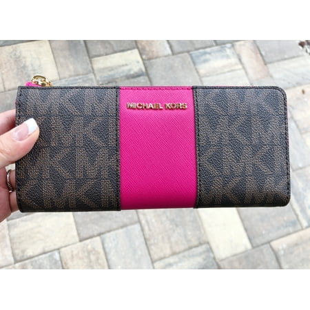 Fabric Continental Wallet - Michael Kors Jet Set 3/4 Quarter Zip Continental Wallet Brown MK Ultra Pink