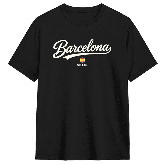 Barcelona Spain Retro Graphic Tee for Men and Women, Fun Gift Cotton Short Sleeves T-Shirt