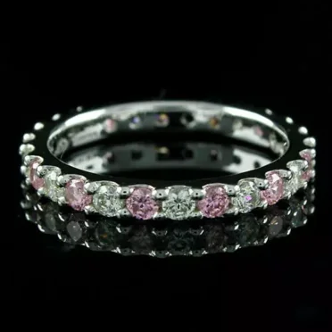 Women's 2Ct Round Cut Lab-Created Pink White Diamond Eternity Band Ring in 14K White Gold Plated