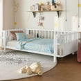 thumbnail image 3 of Bellemave Twin Size Montessori Bed with Fence, Metal Low Platform Bed Frame with Detachable Side Bed Rails and Rounded Corner Design, Multiple Usage Methods Bed, No Box Spring Needed（White), 3 of 8