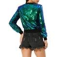 thumbnail image 3 of INSPIRE CHIC Women's Sequin Party Long Sleeve Zipper Up Cropped Bomber Jacket XS Green, 3 of 8