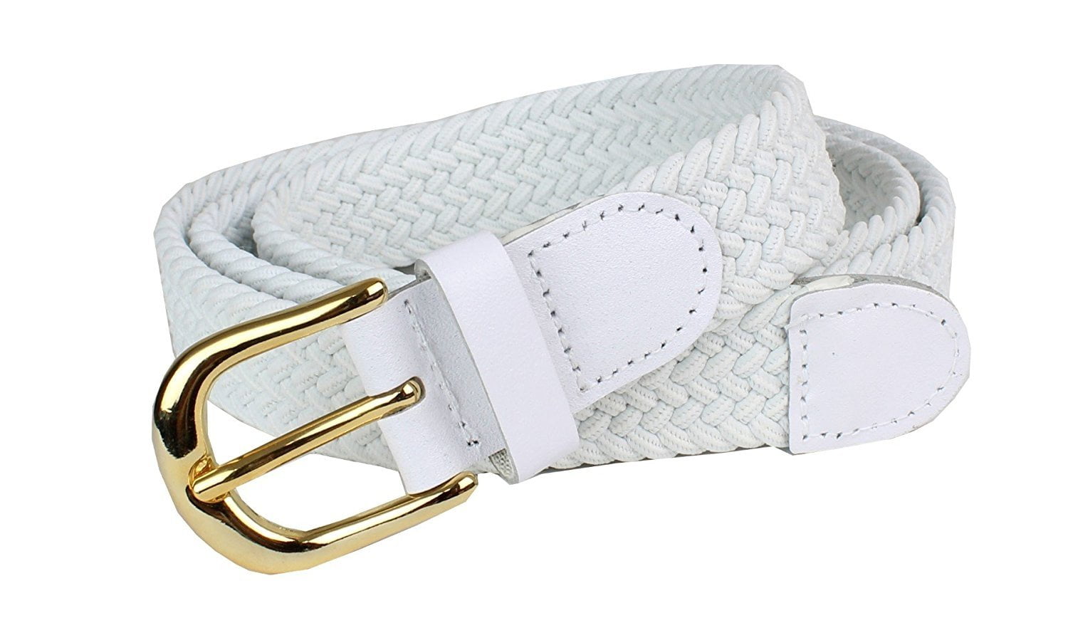 BCB Wear Women's Braided Elastic Woven Stretch Belt Solid Color Gold Buckle and Leather Tip