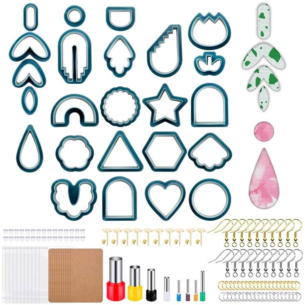 Muyoka Juego de cortadores de arcilla de 142 Uds., juego de cortadores de arcilla polimérica con 24 formas, cortadores de pendientes de arcilla con accesorios para pendientes Muyoka Hogar