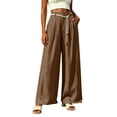 thumbnail image 4 of cocolona Womens Summer Casual Linen Pants Elastic Waist Straight Wide Leg Vacation Lounge Pants with Pockets, 4 of 5