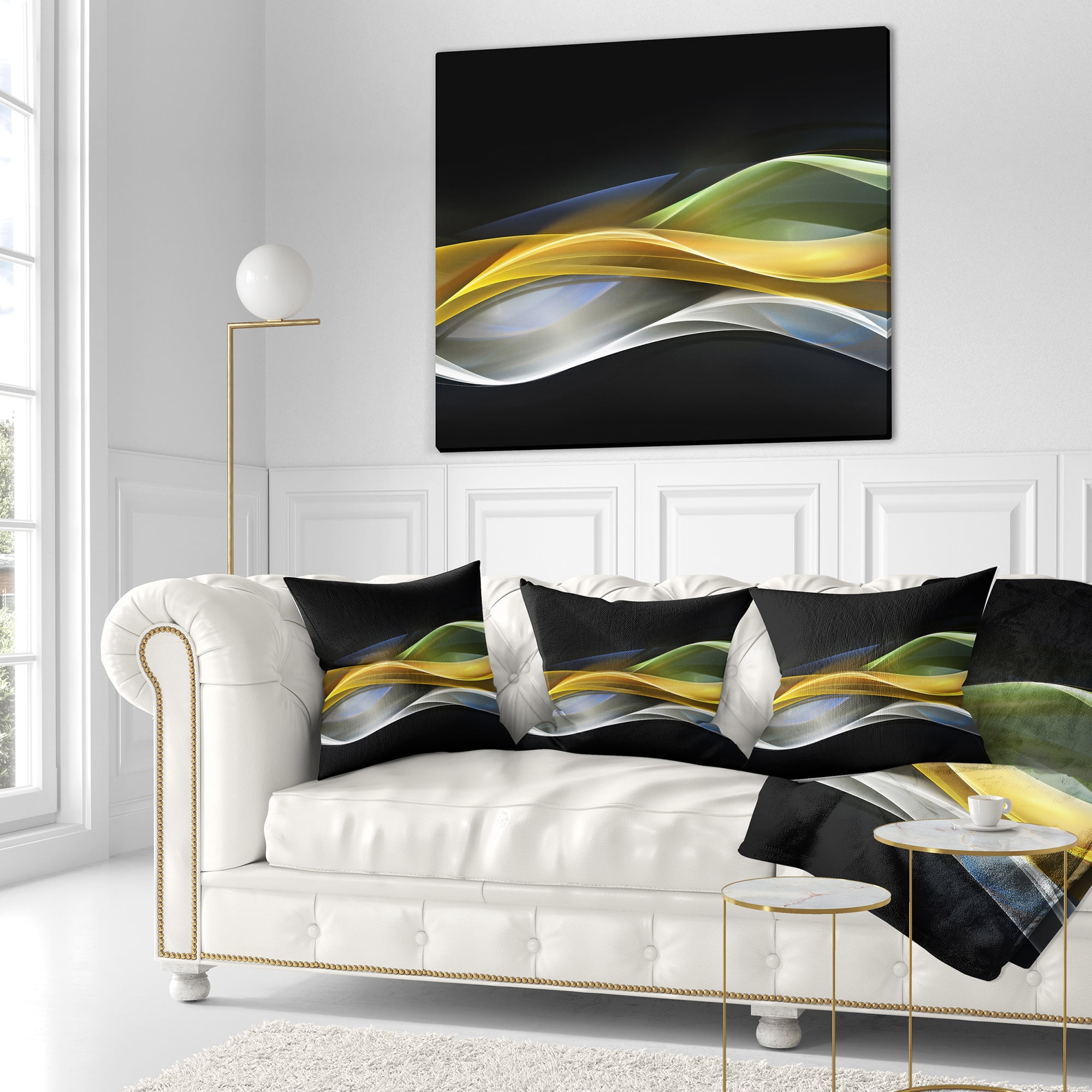 Designart Gold Silver Straight Yellow Lines - Abstract Throw Pillow - 16x16