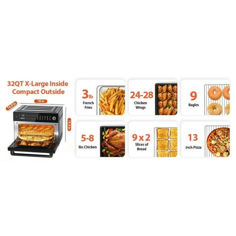 Aeitto® 32-Quart PRO Large Air Fryer Oven, Toaster Oven Combo, with  Rotisserie, Dehydrator and Full Accessories, 19-In-1 Digital Airfryer, Fit 13 Pizza, 9pcs Toast, 1800w, Black