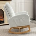 thumbnail image 4 of DUOSONG Accent Rocking Chair With Footrest High Back Rubber Wood Rocking Legs Bedroom Living Space 26.77D X 38.36W X 39.76H Inch White Foam+Spring Furniture Primary Living Space Rocking Chairs, 4 of 12
