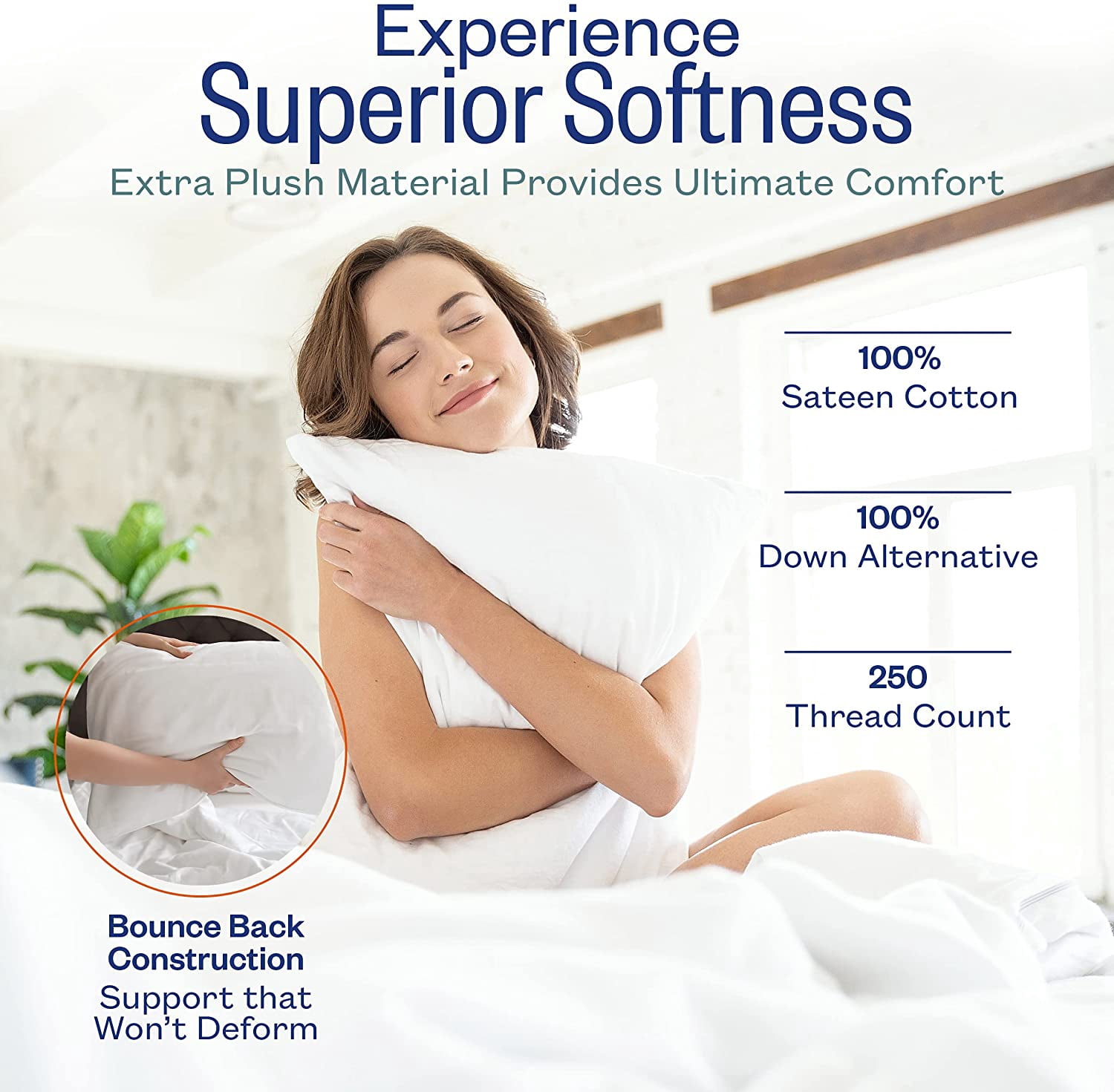 Sleep Restoration Bed Pillows for Sleeping – Queen Size Set of 2, Comfortable Luxury Cooling Pillow for Back Side or Stomach Sleepers