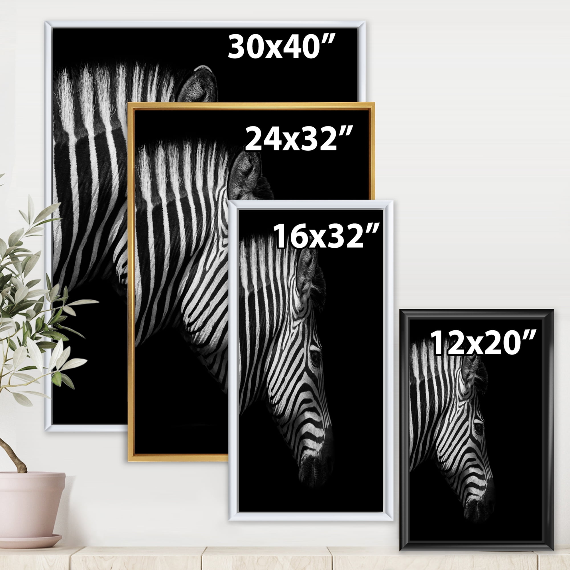 Designart 'Black and White Portrait of Zebra Head' Farmhouse Framed Canvas Wall Art Print