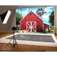 thumbnail image 3 of 7 x 5 ft Rustic Western Farm Red Barn Backdrop Red Barn Blue Sky White Clouds Green Trees Windmills Background for Photography Kids Birthday Party Photo Studio Props, 3 of 4