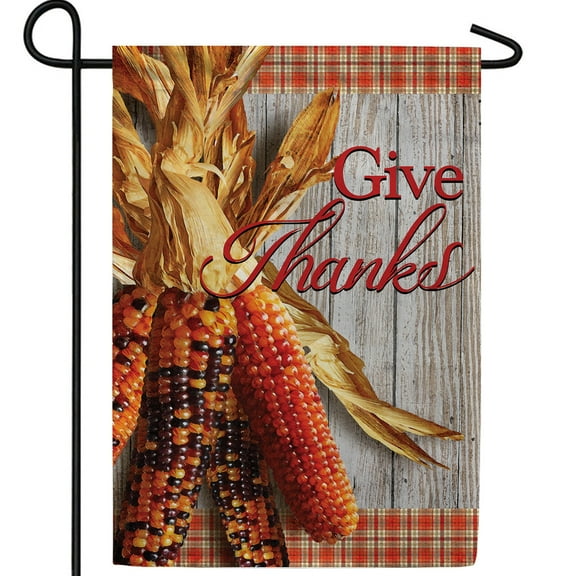 America Forever Give Thanks Garden Flag 12.5 x 18 inch Happy Thanksgiving Harvest Indian Corns Fall Autumn Bounty Farmhouse Double Sided Outdoor Yard Decoration