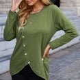 thumbnail image 2 of Women's Casual Long Sleeve Crew Neck T-Shirt Loose Fit Solid Button Front Sweatshirt Top Comfortable Stylish Basic Tee, 2 of 2