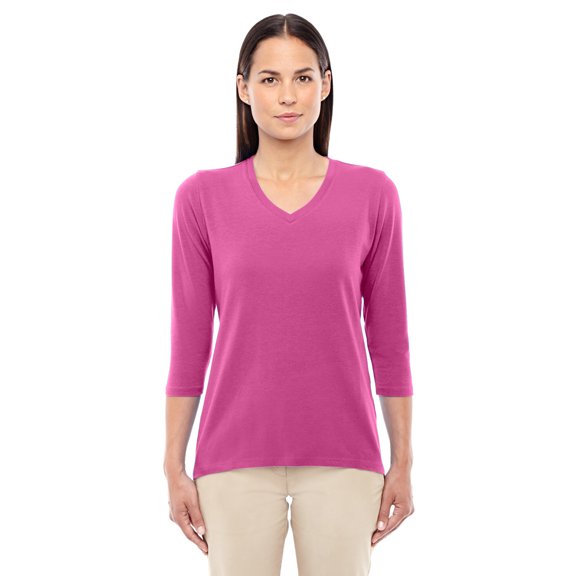 Devon & Jones-Ladies Perfect Fit Bracelet Length V-Neck Top-DP184W