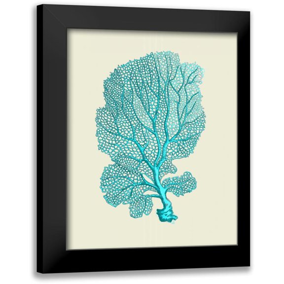 Fab Funky 12x14 Black Modern Framed Museum Art Print Titled - Corals Turquoise On Cream c