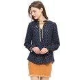 thumbnail image 3 of MODA NOVA Junior's Tie Ruffle Neck Polka Dots Bell Long Sleeves Blouse Dark Blue-Polka Dots M, 3 of 6