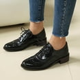 thumbnail image 2 of Modisza Women's Leather Oxfords Perforated Lace Up Dressy Shoes Slip on Low Heel Work Business Shoe Comfortable Walking Loafers Black Size 5.5, 2 of 5