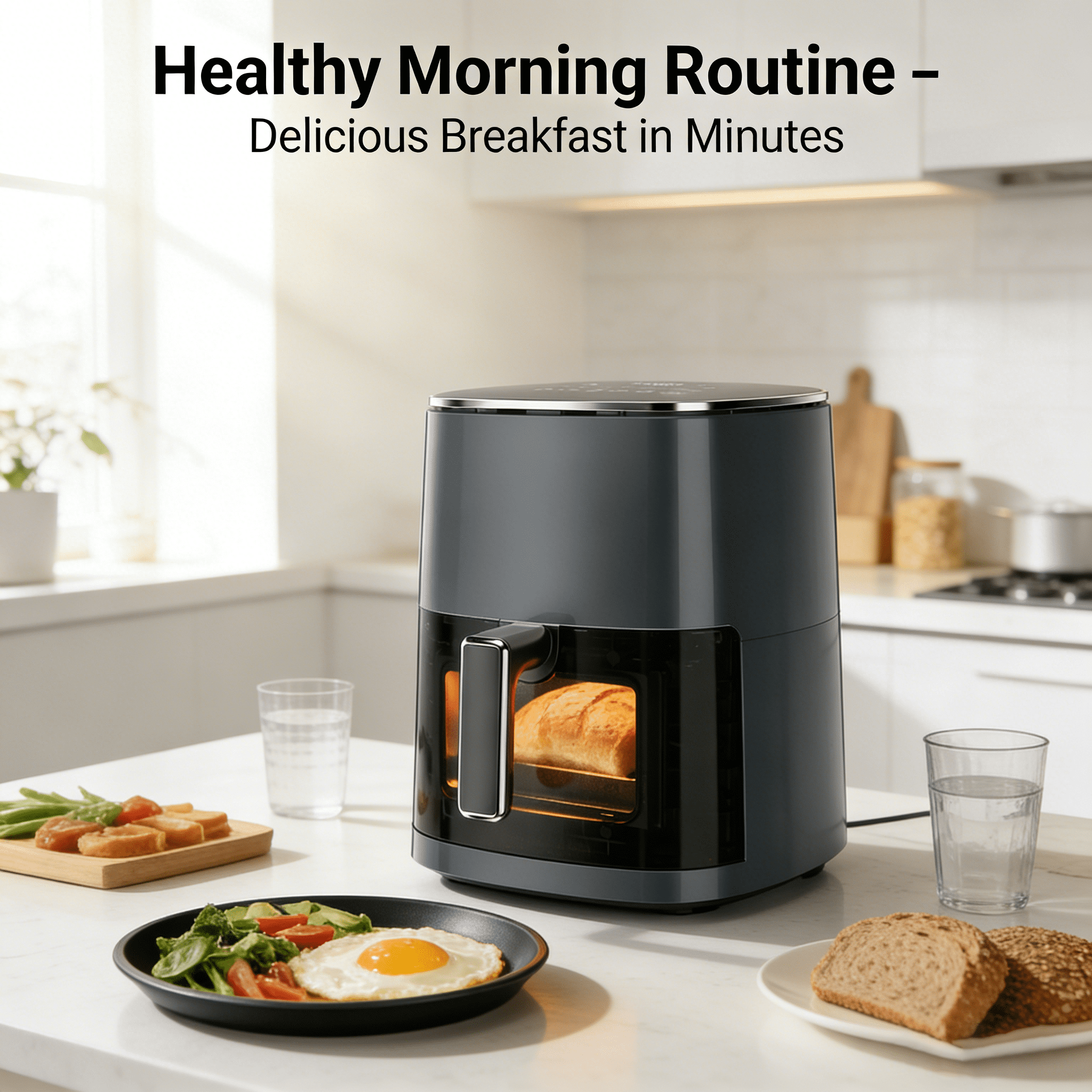 Aidoly 12-in-1 Air Fryer, 6-Quart Family Size Multi-Function for Roast, Bake, Broil, Dry, Proof, Reheat and More, with Viewing Window & 12 Cooking Modes, Grey