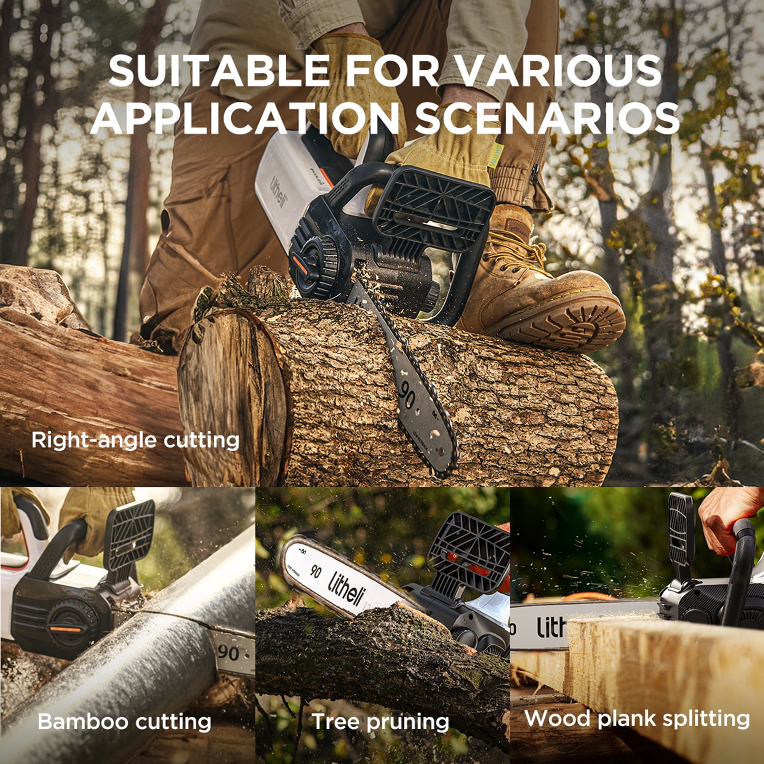 Litheli 2x20V 12" Cordless Handheld Chainsaw, Brushless Battery Powered Chainsaw Auto-Lubrication for Wood Cutting Trimming Courtyard Garden With 2*2.5Ah Battery